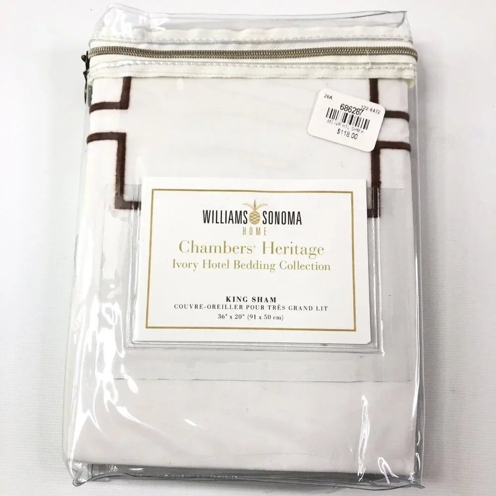Williams Sonoma King Sham Chambers Heritage Ivory Hotel Bedding 36x20